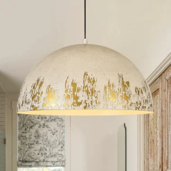 French Vintage Weathered Gilded Oversized Iron Dome Pendant