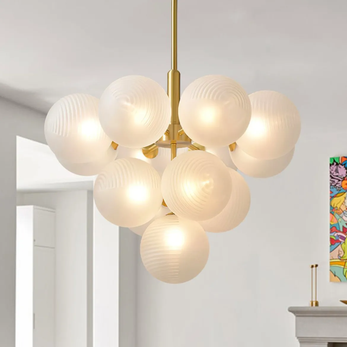 Frosted Ribbed Glass Bubble Chandelier