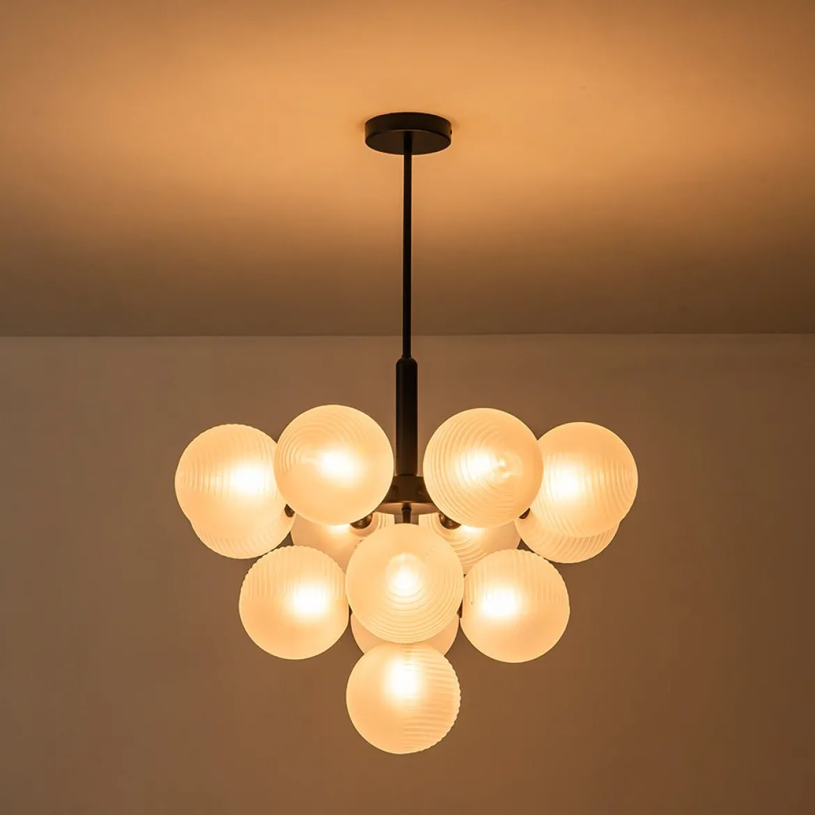 Frosted Ribbed Glass Bubble Chandelier