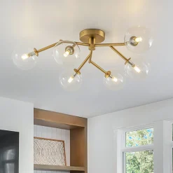 Funky Branch Style 6-Light Clear Glass Bubble Semi Flush Mount