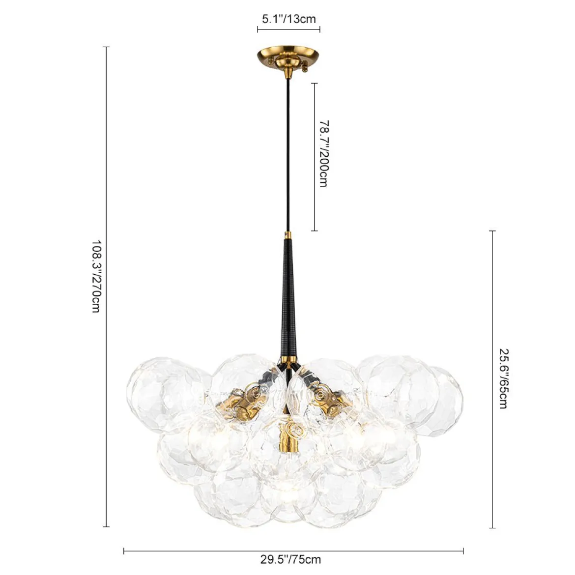 Funky Cluster Clear Faceted Glass Orb Bubble Chandelier