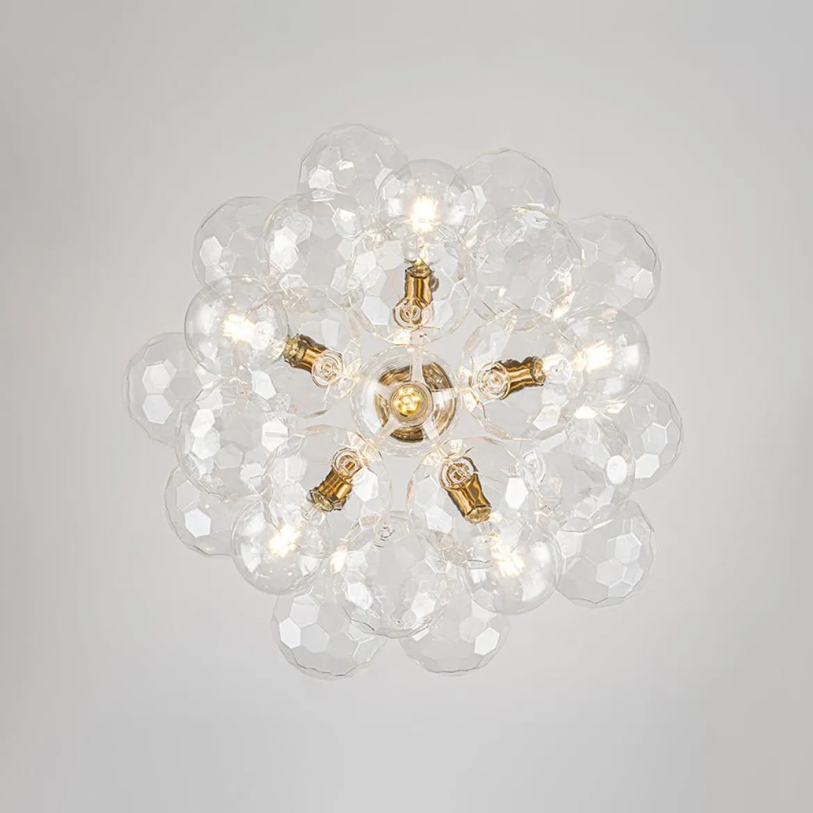 Funky Cluster Clear Faceted Glass Orb Bubble Chandelier
