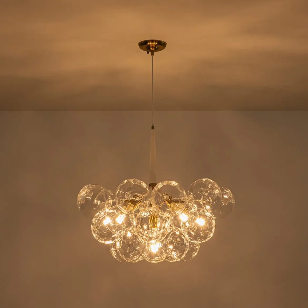 Funky Cluster Clear Faceted Glass Orb Bubble Chandelier