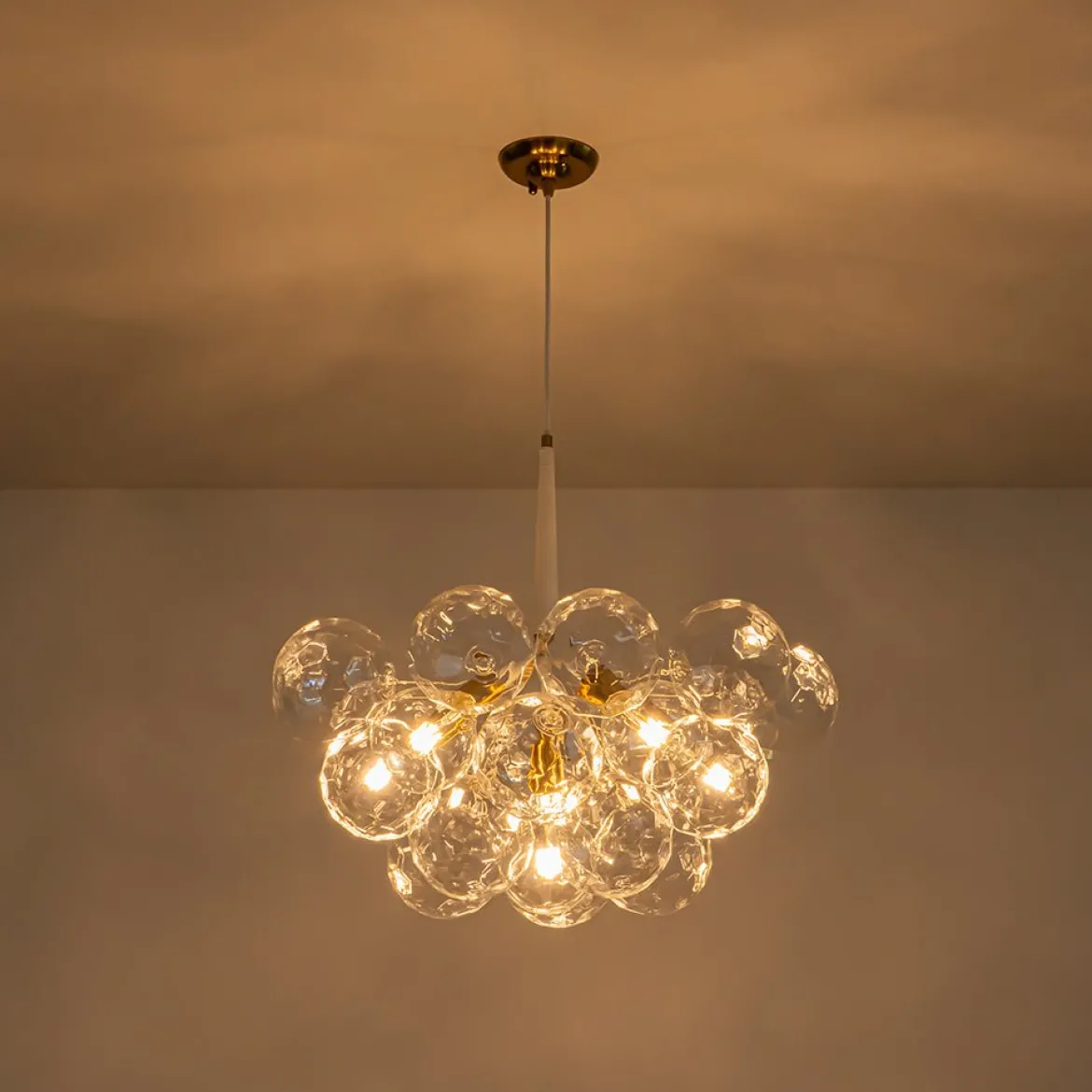 Funky Cluster Clear Faceted Glass Orb Bubble Chandelier