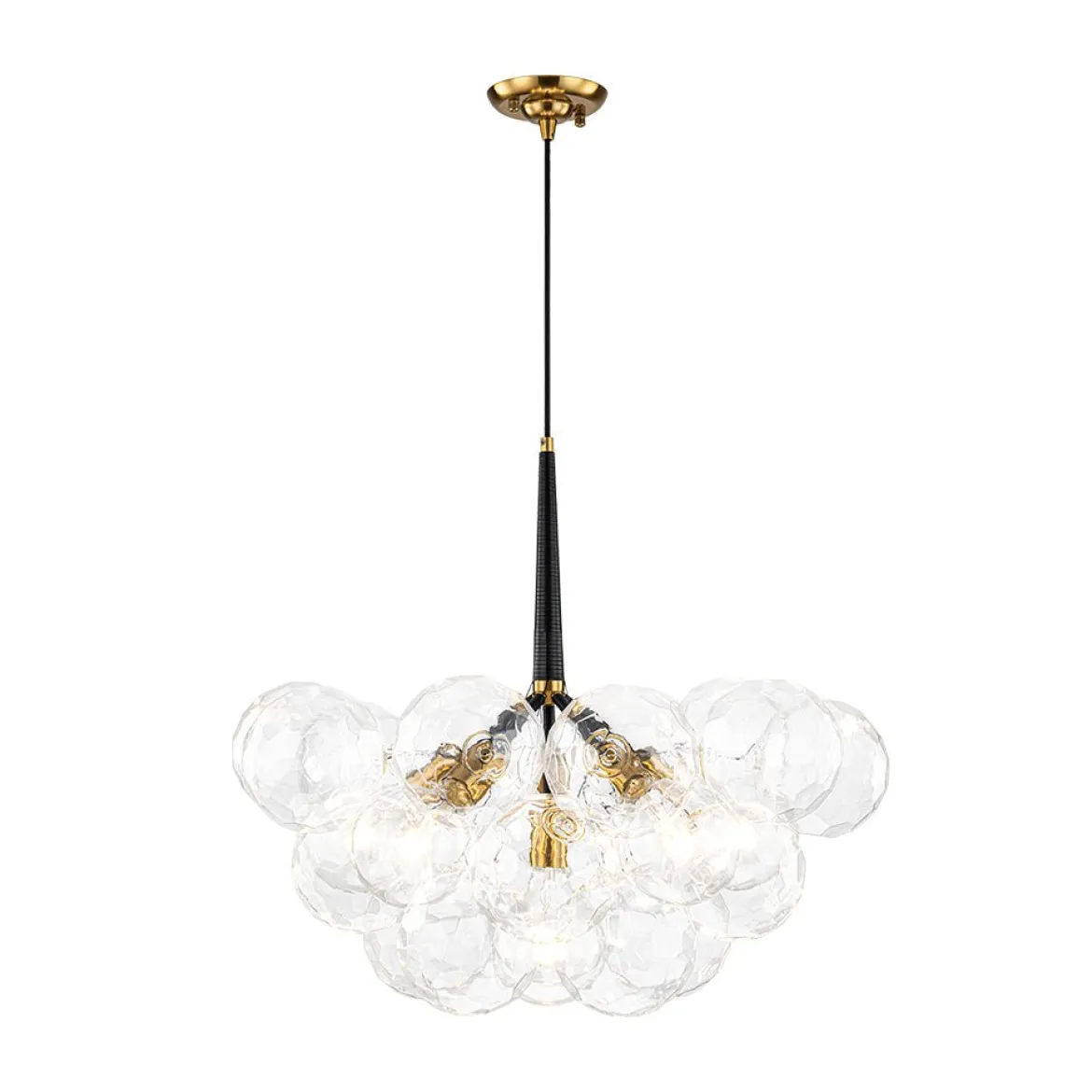 Funky Cluster Clear Faceted Glass Orb Bubble Chandelier