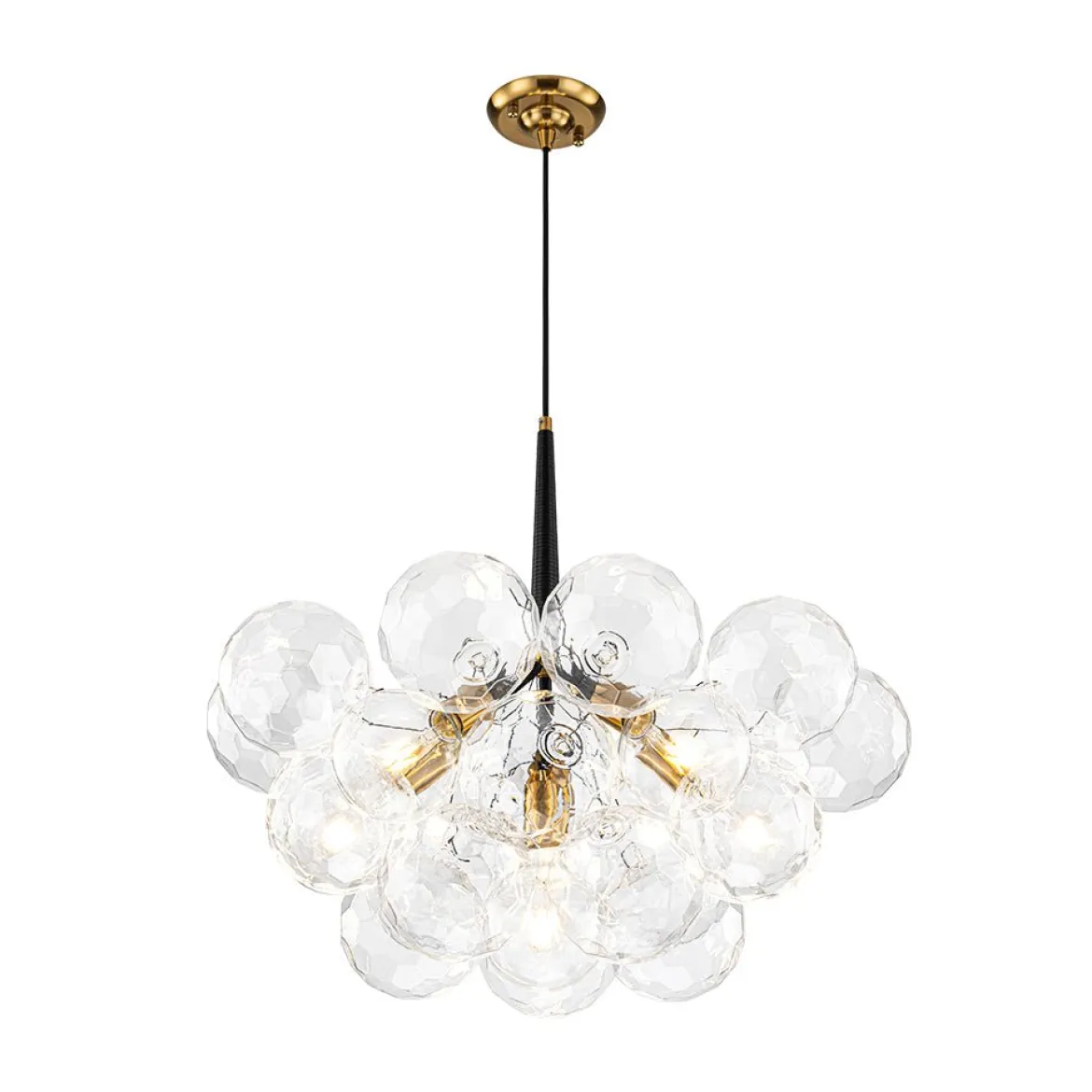 Funky Cluster Clear Faceted Glass Orb Bubble Chandelier