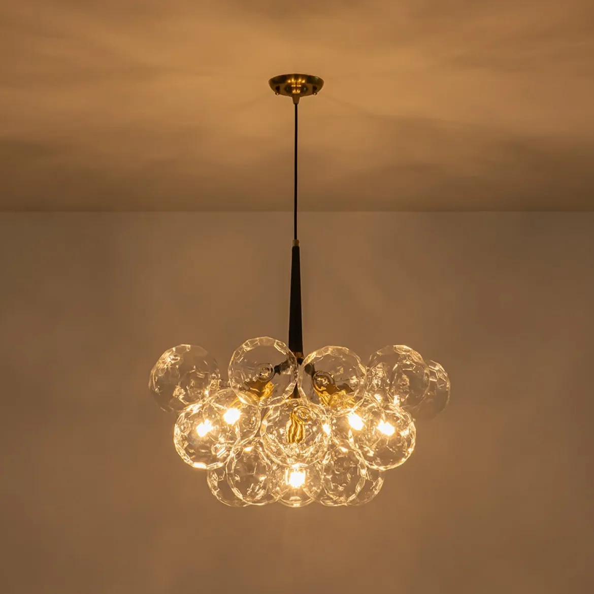 Funky Cluster Clear Faceted Glass Orb Bubble Chandelier