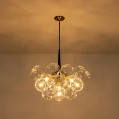 Funky Cluster Clear Faceted Glass Orb Bubble Chandelier