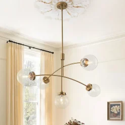 Funky 5-Light Seesaw Arched Arm Glass Globe Semi Flush Chandelier