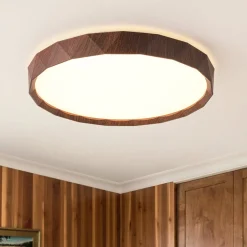 Geometric Wood Style Dimmable LED Flush Mount Light