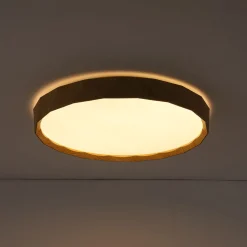 Geometric Wood Style Dimmable LED Flush Mount Light