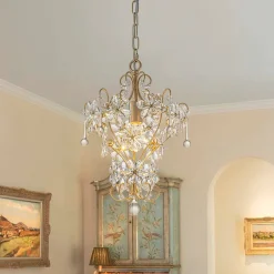Glam Bloom Floral Crystal Accented Cage Pendant Light