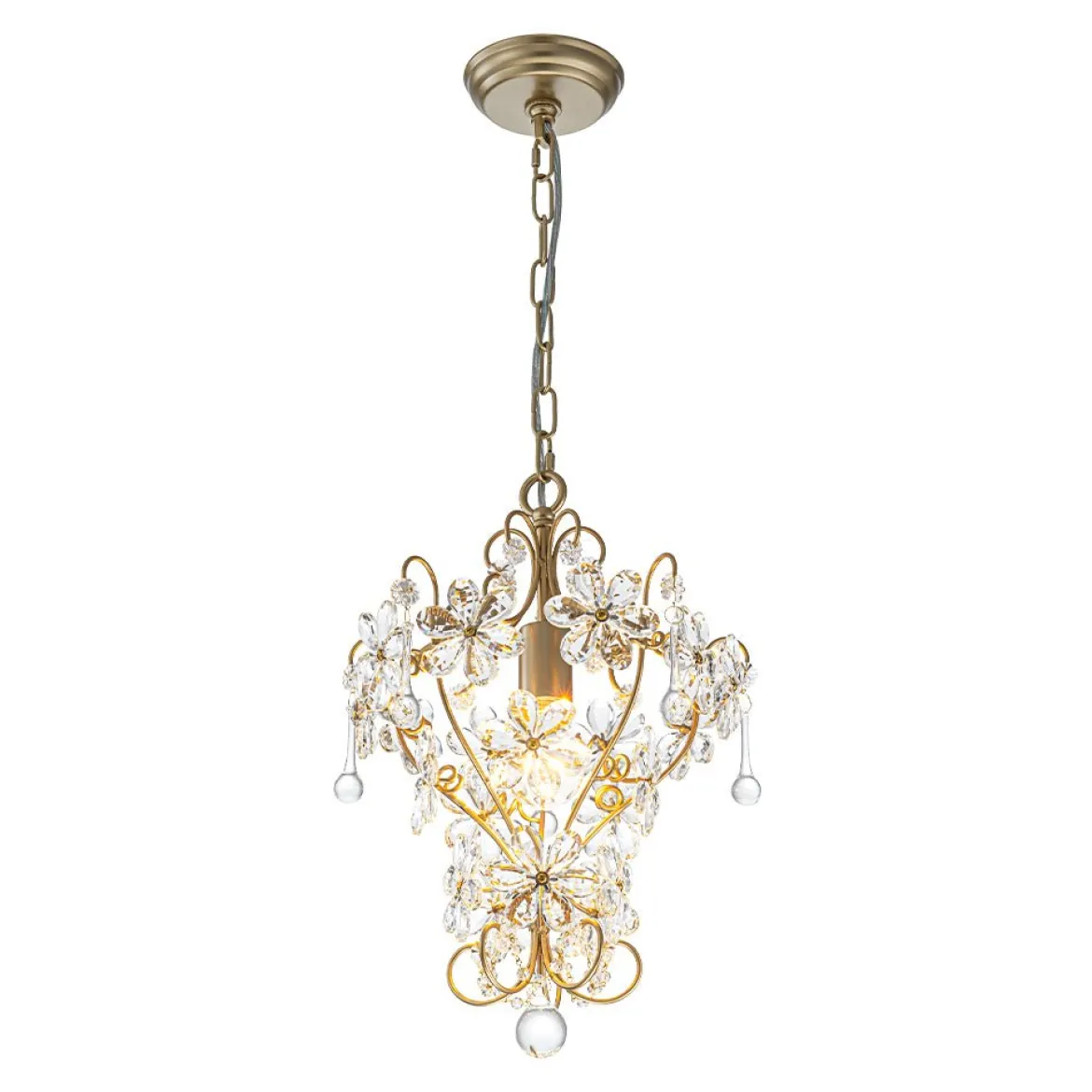 Glam Bloom Floral Crystal Accented Cage Pendant Light