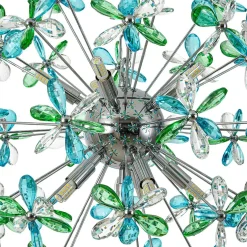 Glam Bloom Green Blue Crystal Flower Dandelion Chandelier