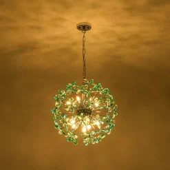 Glam Bloom Green Blue Crystal Flower Dandelion Chandelier