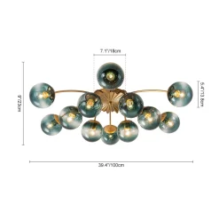 Glam Bloom 12-Light Blue Glass Bubble Semi Flush Chandelier