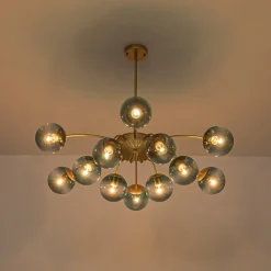 Glam Bloom 12-Light Blue Glass Bubble Semi Flush Chandelier