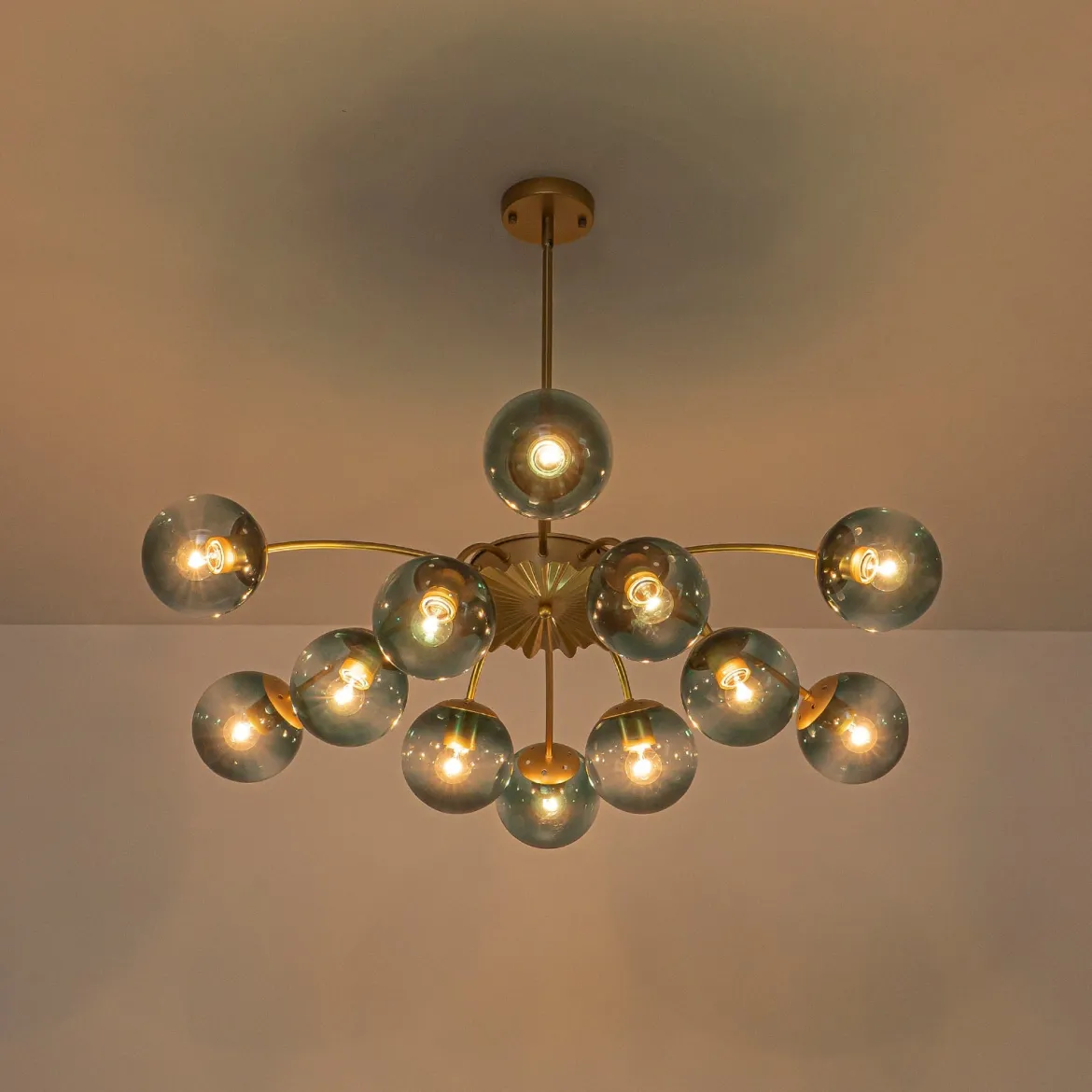 Glam Bloom 12-Light Blue Glass Bubble Semi Flush Chandelier