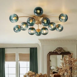 Glam Bloom 12-Light Blue Glass Bubble Semi Flush Chandelier