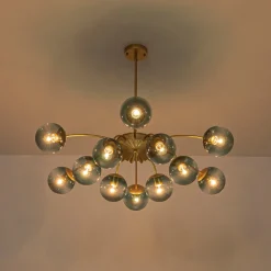 Glam Bloom 12-Light Blue Glass Bubble Semi Flush Chandelier