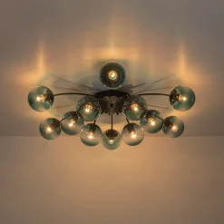 Glam Bloom 12-Light Blue Glass Bubble Semi Flush Chandelier