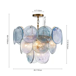 Glam Blue Iridescent Swirl Glass Round Tiered Chandelier