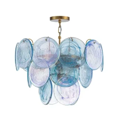 Glam Blue Iridescent Swirl Glass Round Tiered Chandelier