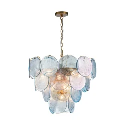 Glam Blue Iridescent Swirl Glass Round Tiered Chandelier