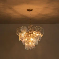Glam Blue Iridescent Swirl Glass Round Tiered Chandelier