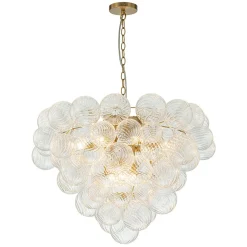 Glam Brass Cluster Ribbed Glass Globe Bubble Chandelier