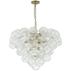 Glam Brass Cluster Ribbed Glass Globe Bubble Chandelier