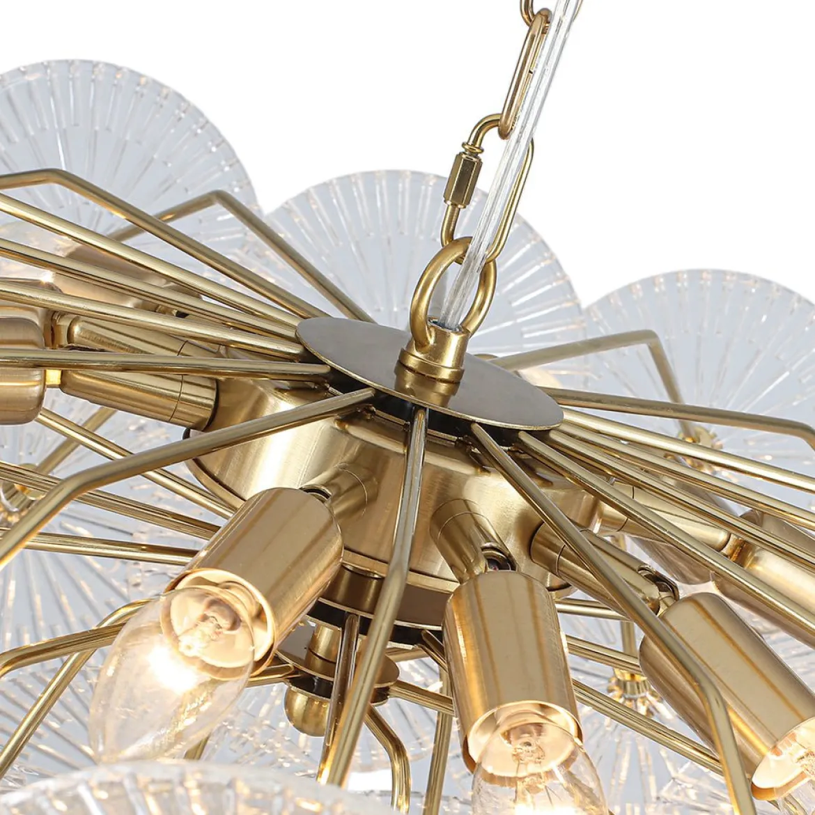 Glam Brass Ribbed Glass Floral Round Basket Chandelier