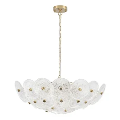 Glam Brass Ribbed Glass Floral Round Basket Chandelier