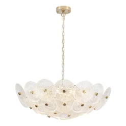Glam Brass Ribbed Glass Floral Round Basket Chandelier