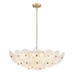 Glam Brass Ribbed Glass Floral Round Basket Chandelier