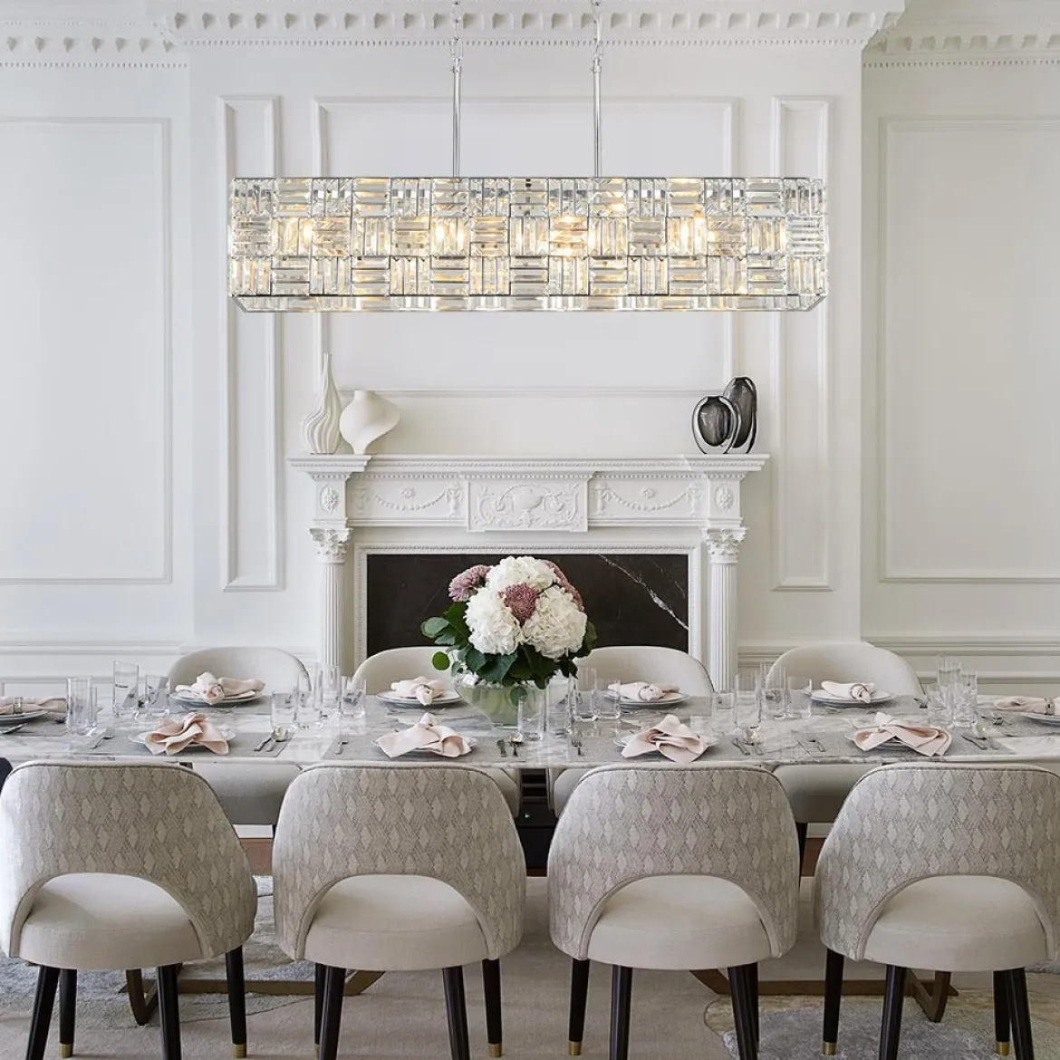 Glam Chrome Dazzle Crystal Rectangle Cage Island Chandelier