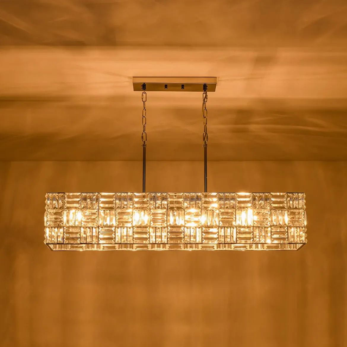 Glam Chrome Dazzle Crystal Rectangle Cage Island Chandelier