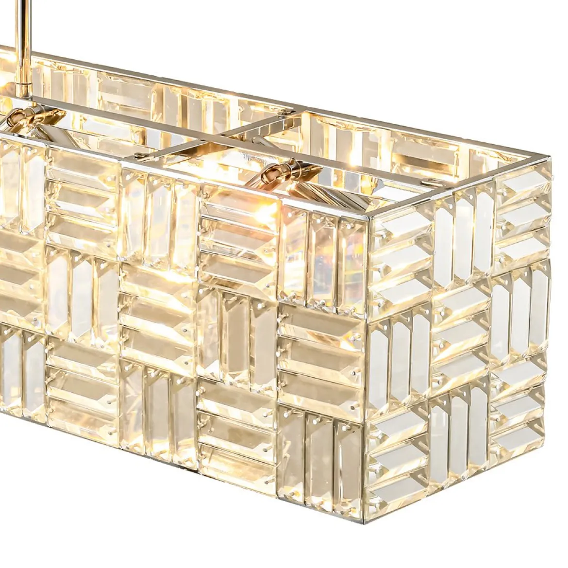Glam Chrome Dazzle Crystal Rectangle Cage Island Chandelier