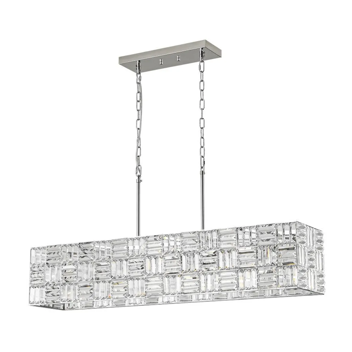 Glam Chrome Dazzle Crystal Rectangle Cage Island Chandelier