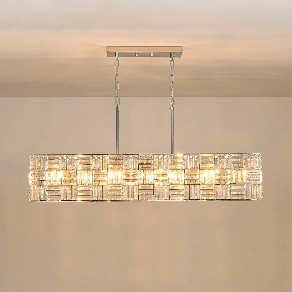 Glam Chrome Dazzle Crystal Rectangle Cage Island Chandelier