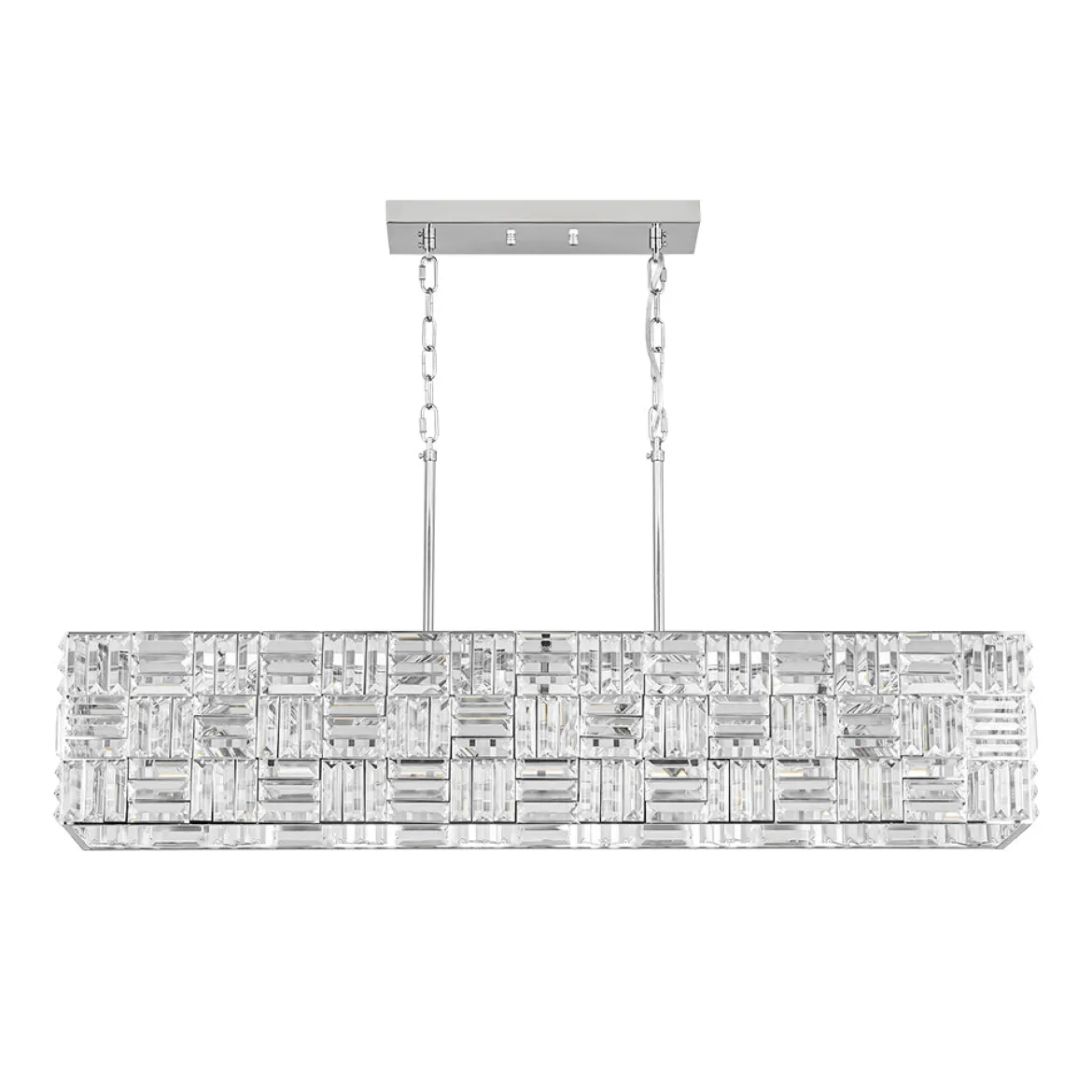 Glam Chrome Dazzle Crystal Rectangle Cage Island Chandelier