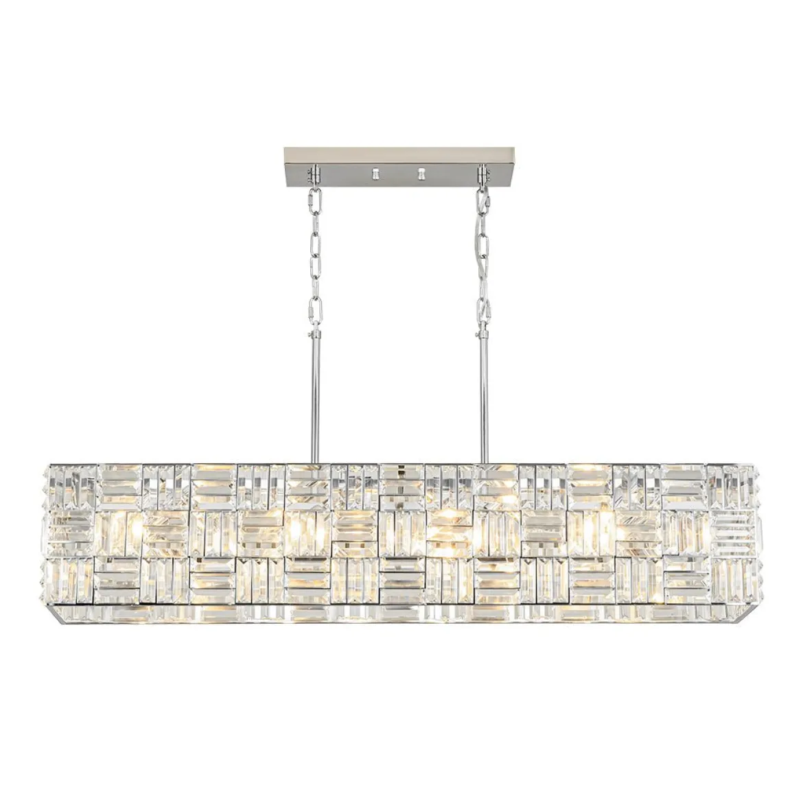 Glam Chrome Dazzle Crystal Rectangle Cage Island Chandelier