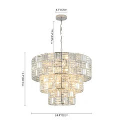 Glam Chrome Spark Cut Crystal Tiered Round Chandelier