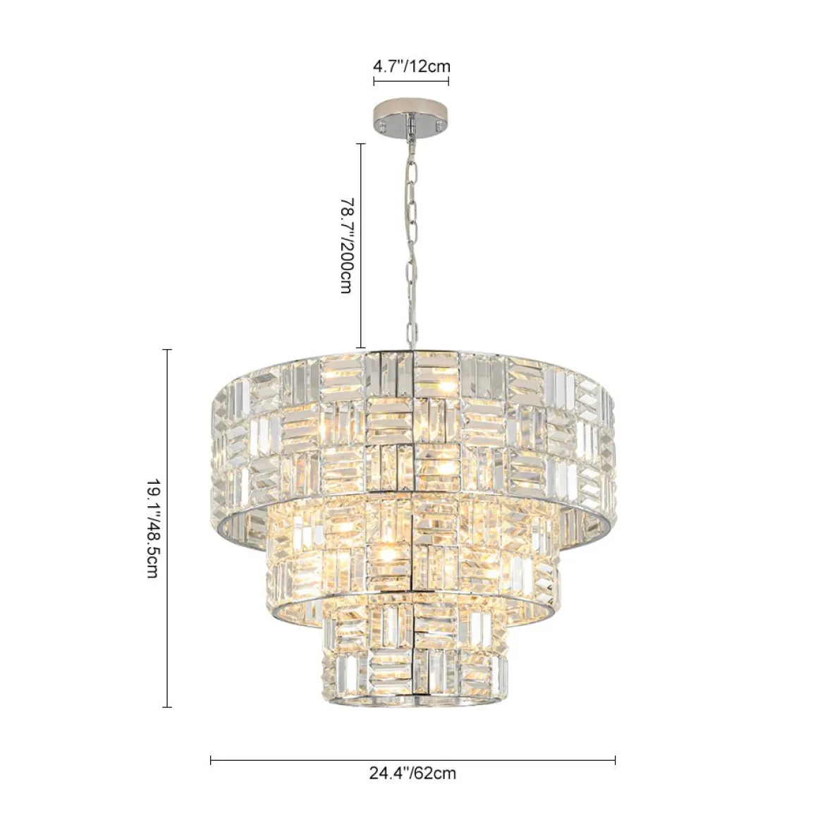 Glam Chrome Spark Cut Crystal Tiered Round Chandelier