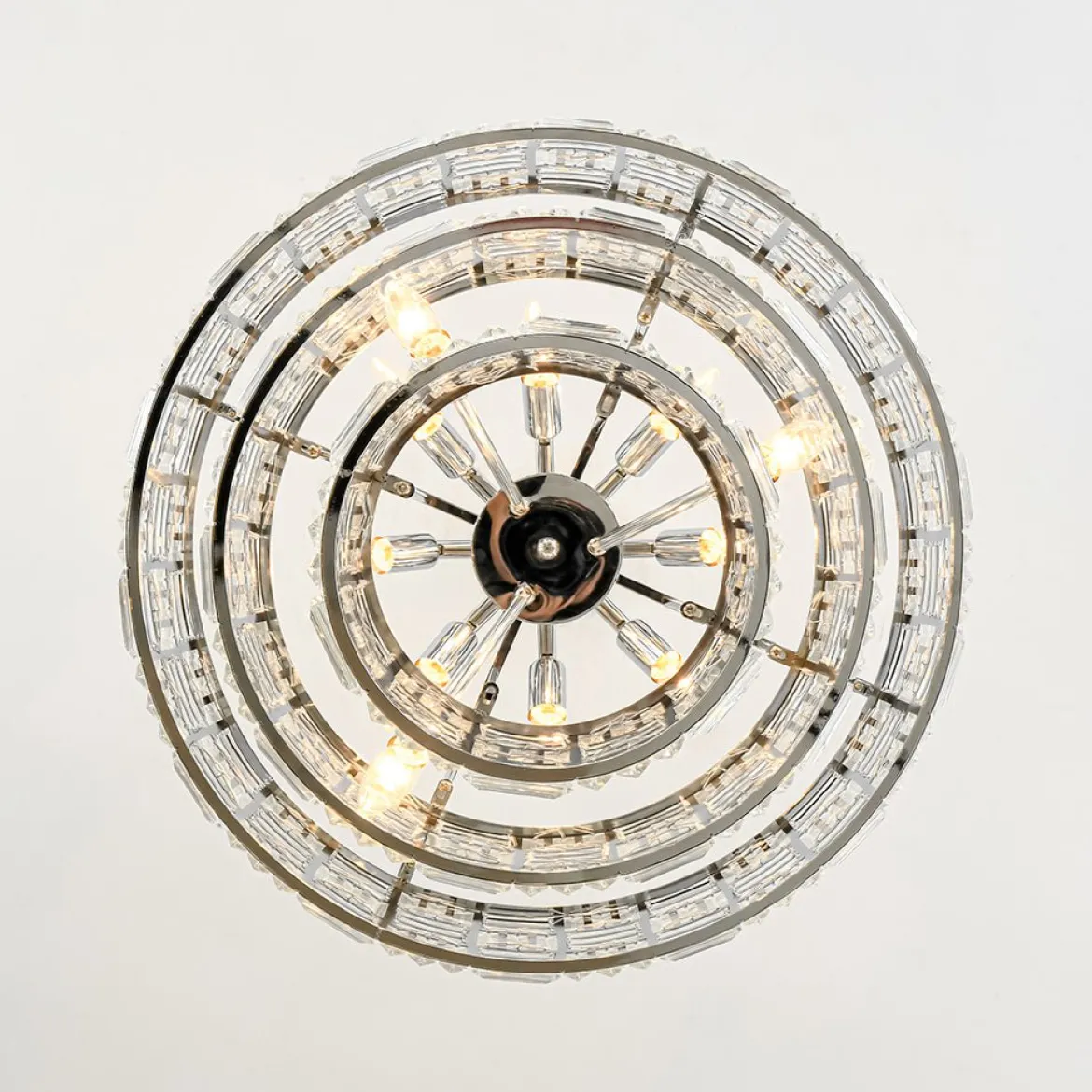 Glam Chrome Spark Cut Crystal Tiered Round Chandelier