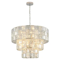 Glam Chrome Spark Cut Crystal Tiered Round Chandelier