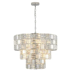 Glam Chrome Spark Cut Crystal Tiered Round Chandelier