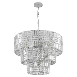 Glam Chrome Spark Cut Crystal Tiered Round Chandelier