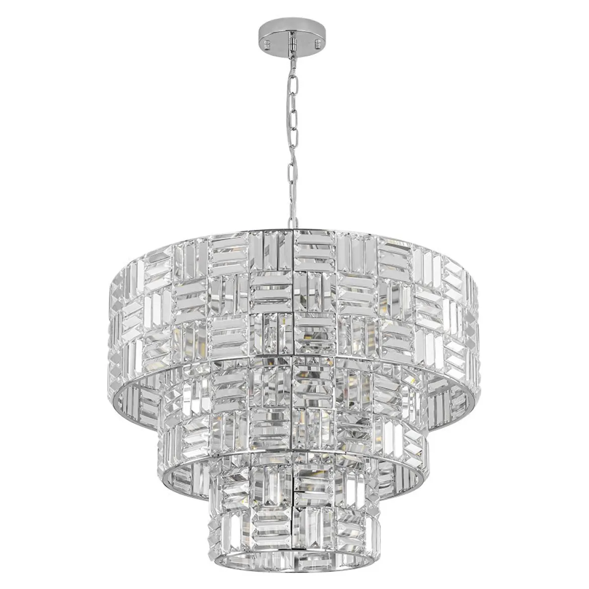 Glam Chrome Spark Cut Crystal Tiered Round Chandelier