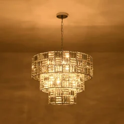 Glam Chrome Spark Cut Crystal Tiered Round Chandelier